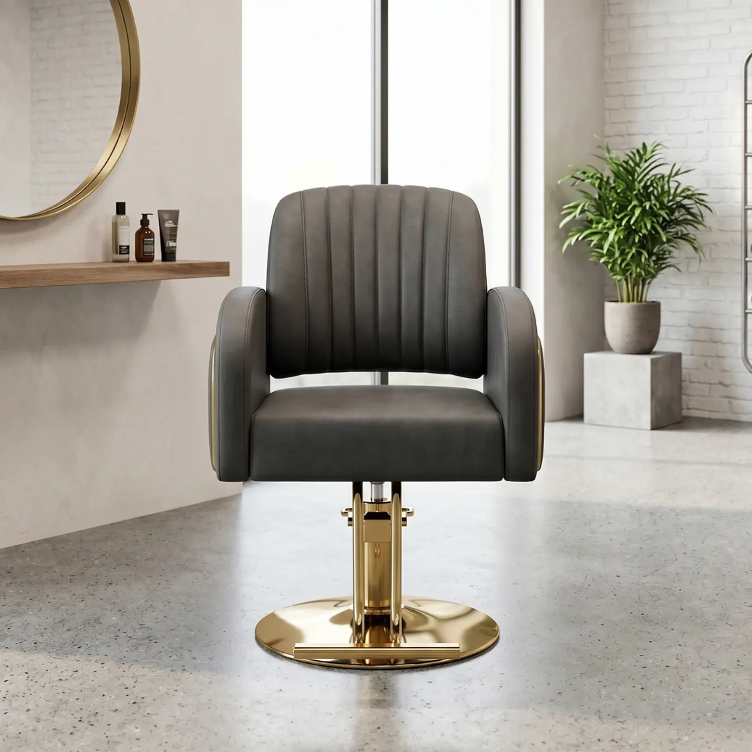Sillón de Barbería Profesional Hidráulico Negro con Base Dorada 4