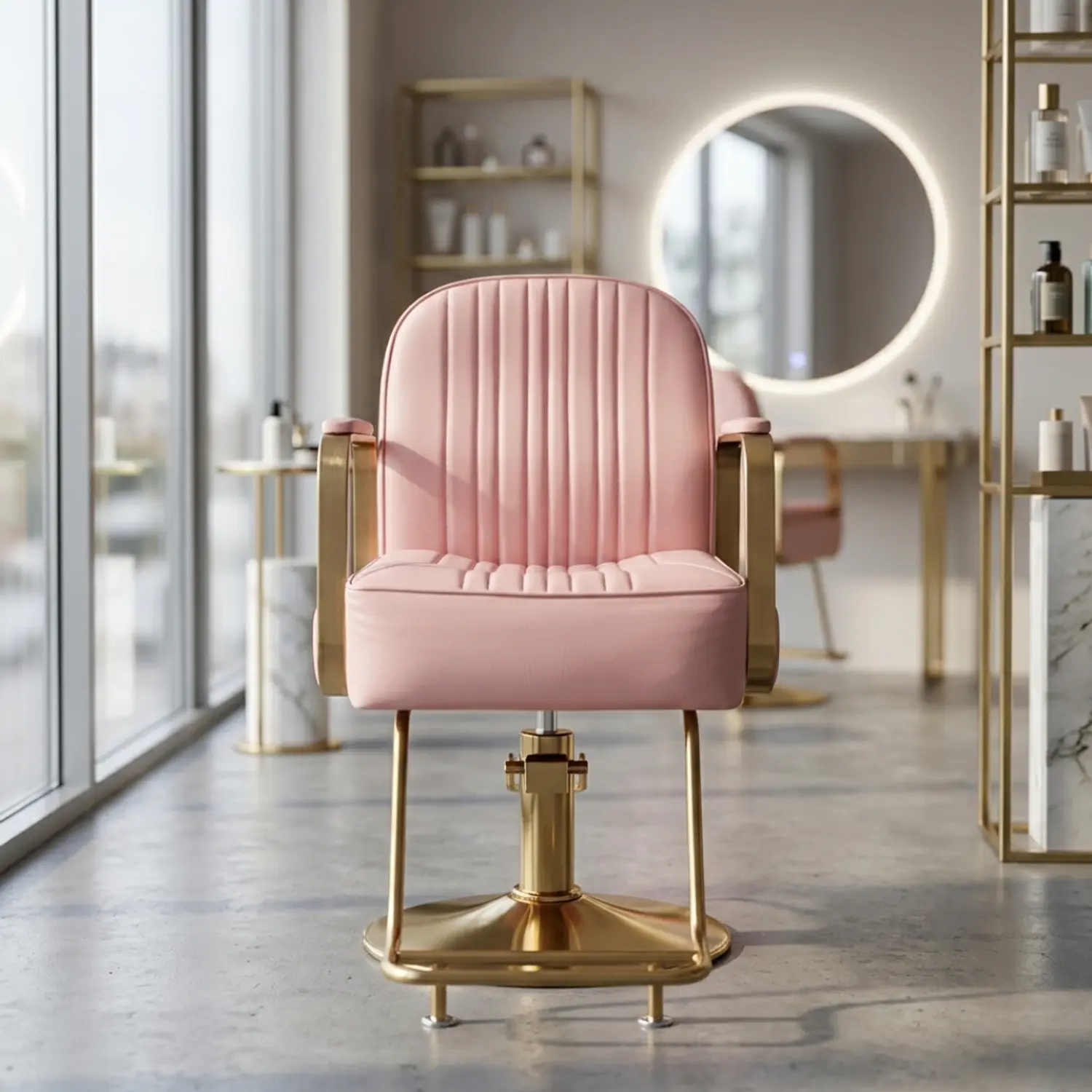 Sillón de Peluquería en Eco Cuero con Apoya Pies Dorado 2