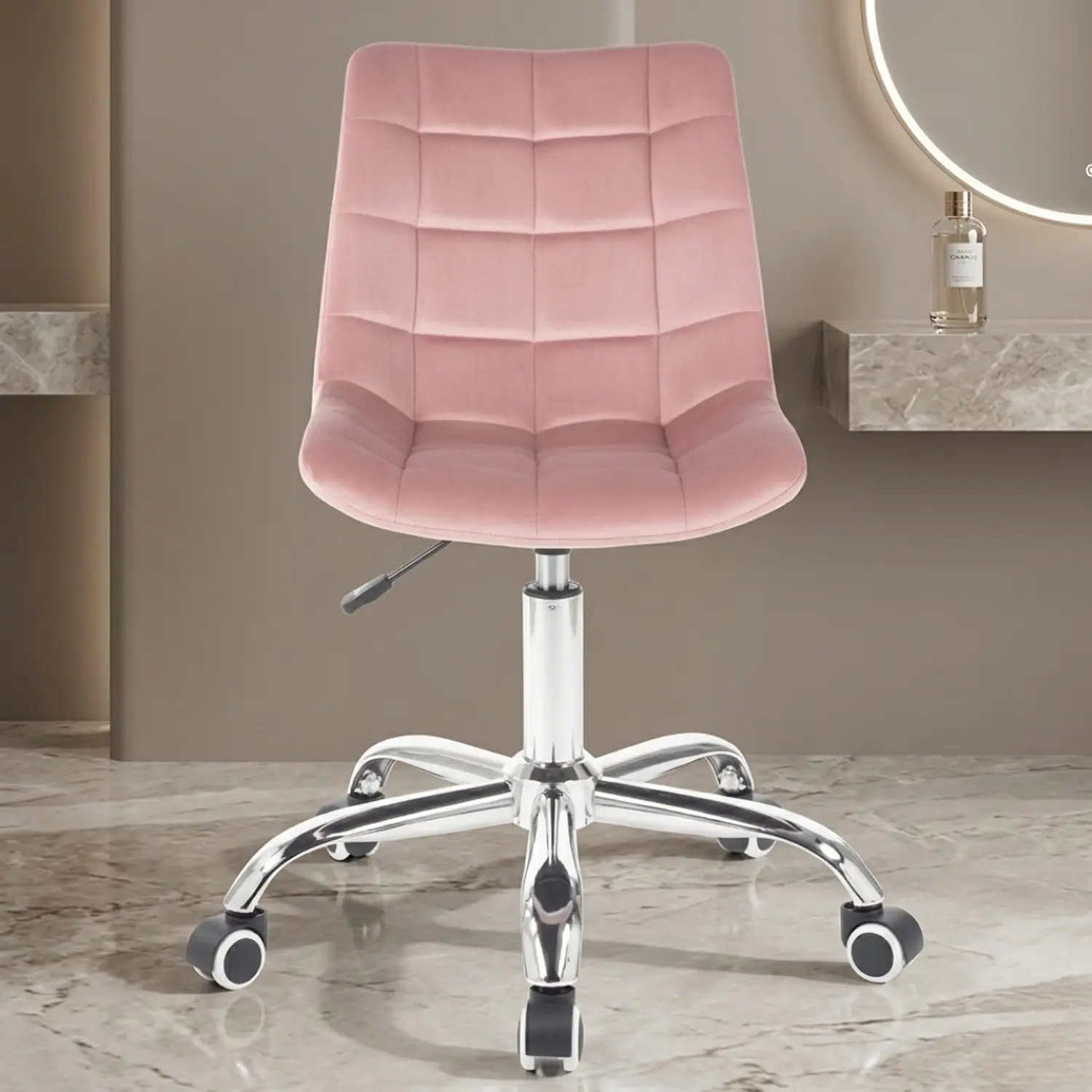 Silla Capitoné Top Oficina en Felpa con Base Cromada y Ruedas 5