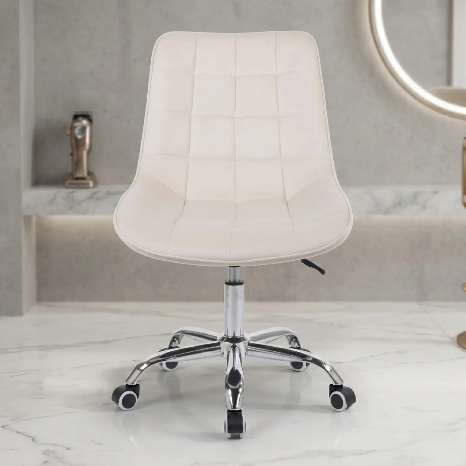 Silla Capitoné Top Oficina en Felpa con Base Cromada y Ruedas 8