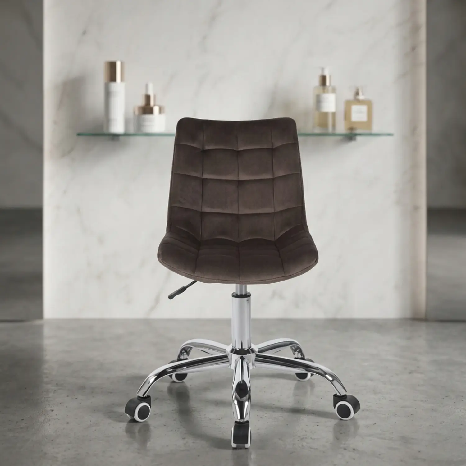 Silla Capitoné Top Oficina en Felpa con Base Cromada y Ruedas 11