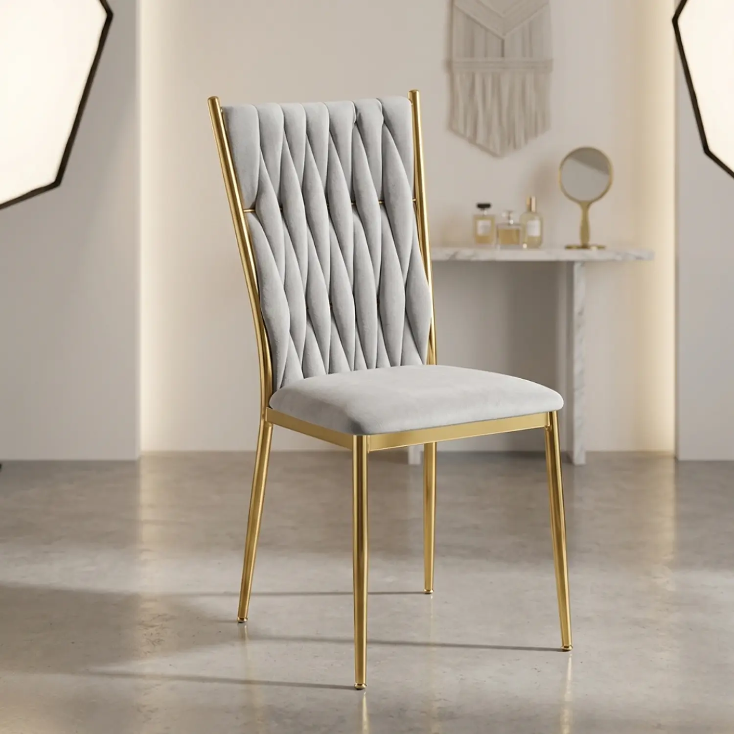 Silla King Velvet Dorada Tapizada Moderna para Comedor 1