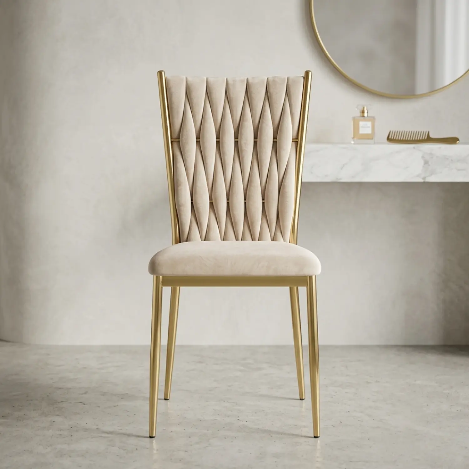 Silla King Velvet Dorada Tapizada Moderna para Comedor 6