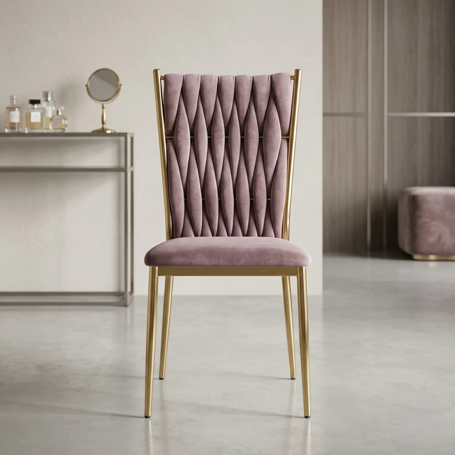 Silla King Velvet Dorada Tapizada Moderna para Comedor 4