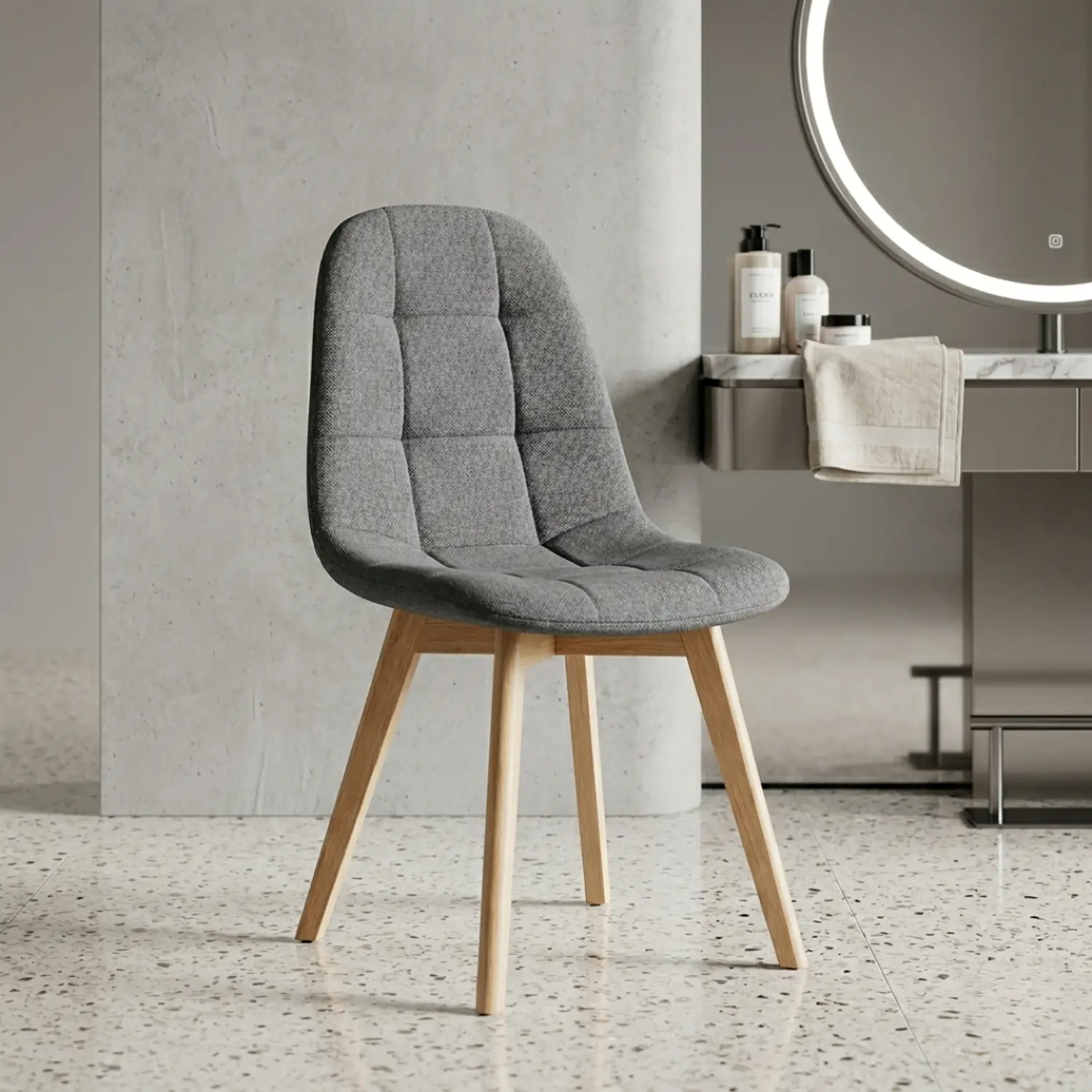 Silla Capitoné Lino Moderna con Patas de Madera Natural 1