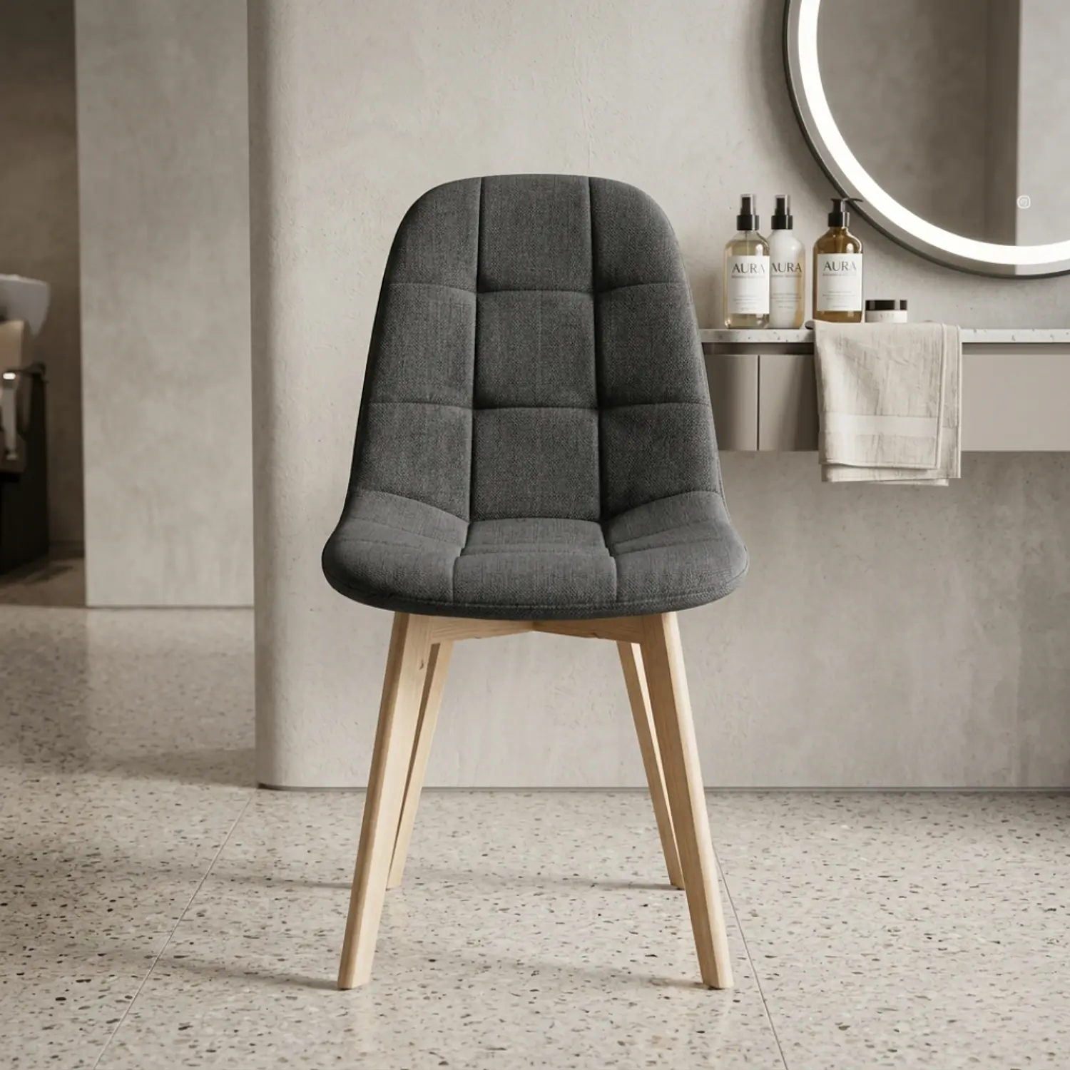 Silla Capitoné Lino Moderna con Patas de Madera Natural 5