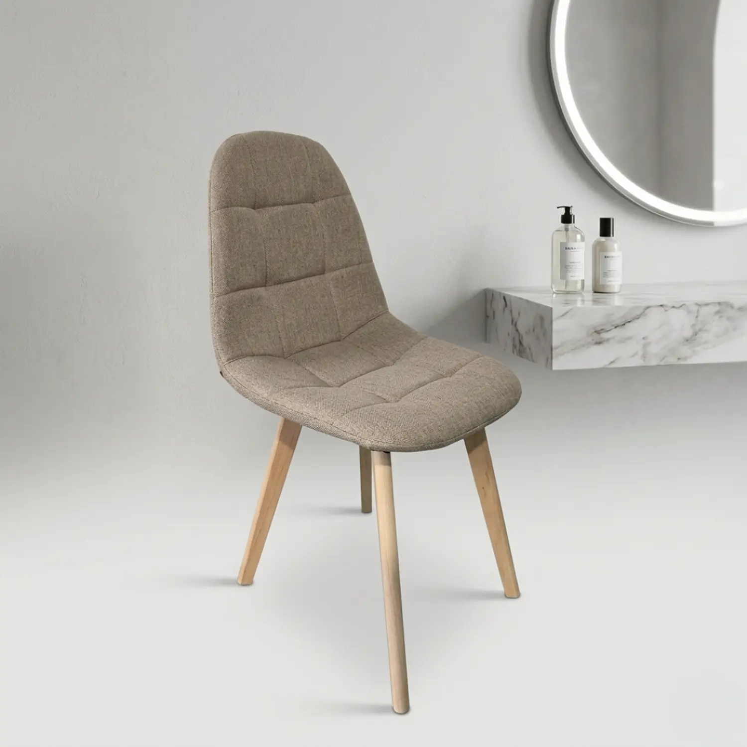 Silla Capitoné Lino Moderna con Patas de Madera Natural 8
