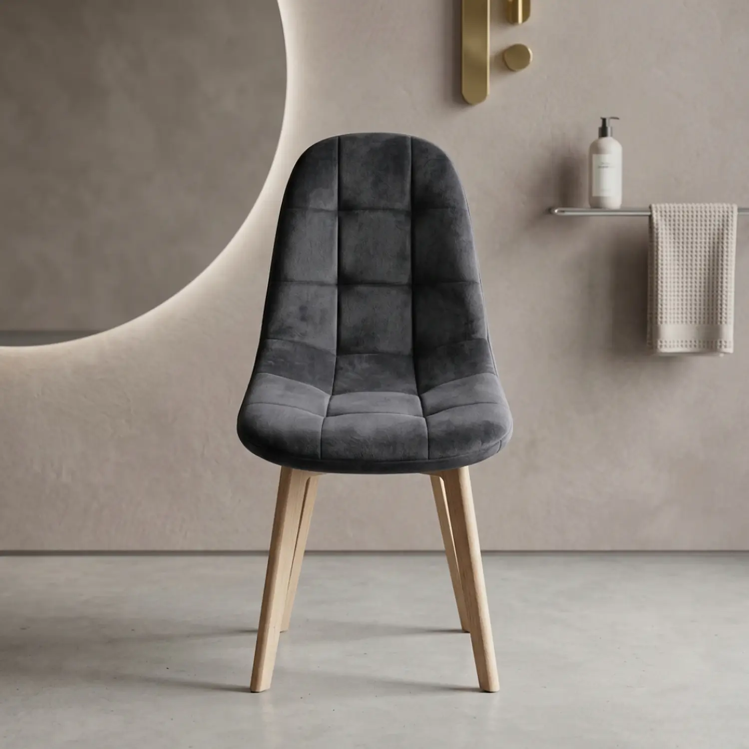 Silla Capitoné Felpa con Patas de Madera Nórdica 1