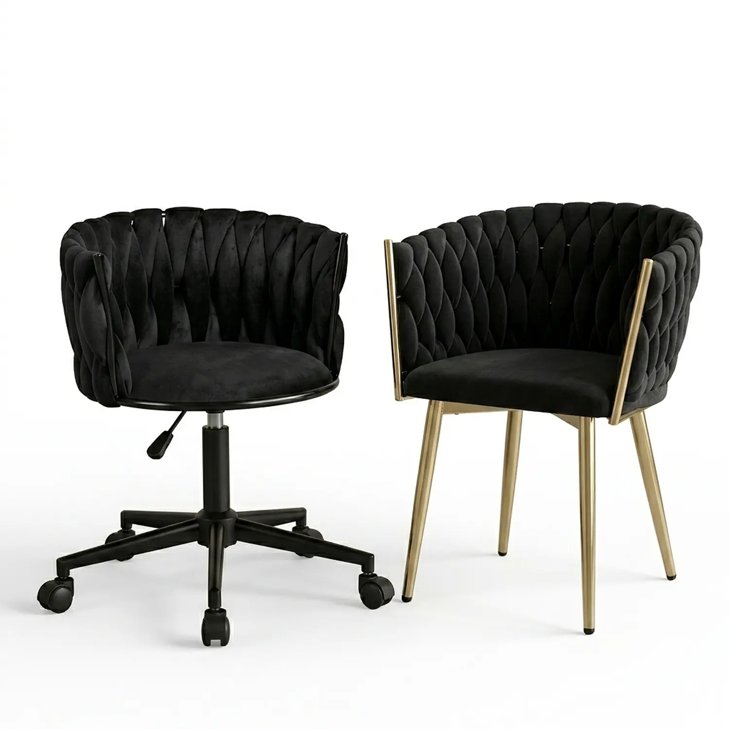 Set de Sillas de Felpa para Manicura Profesional Giratoria y Fija 3