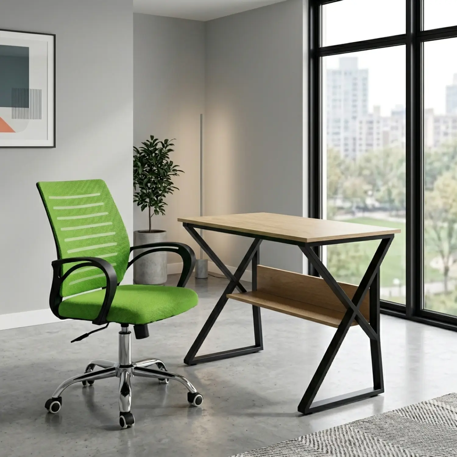Set Escritorio Oficina Moderno con Silla SemiErgonómica con Ruedas 1