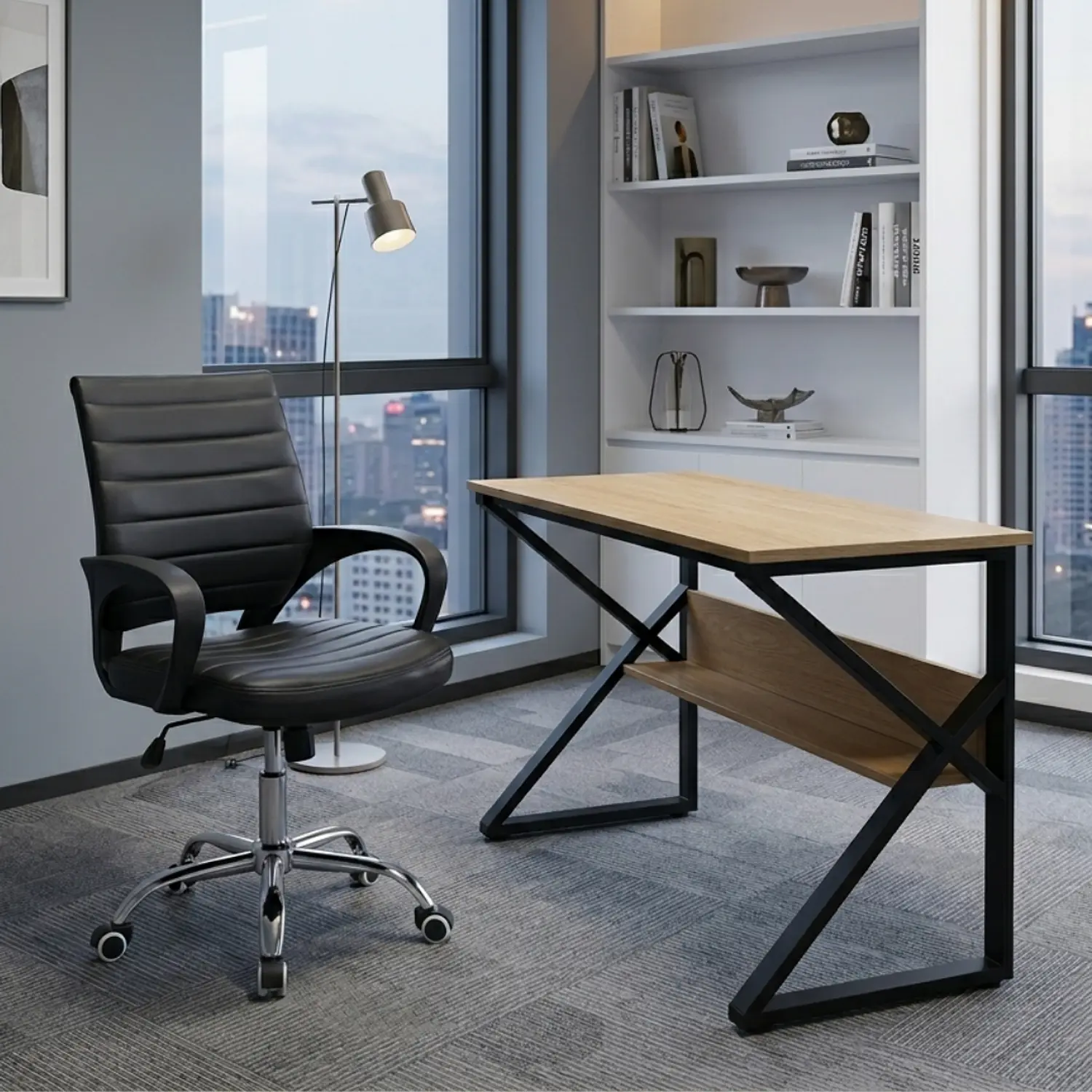 Set Escritorio Industrial con Silla Ejecutiva SemiErgonómica Negra 1