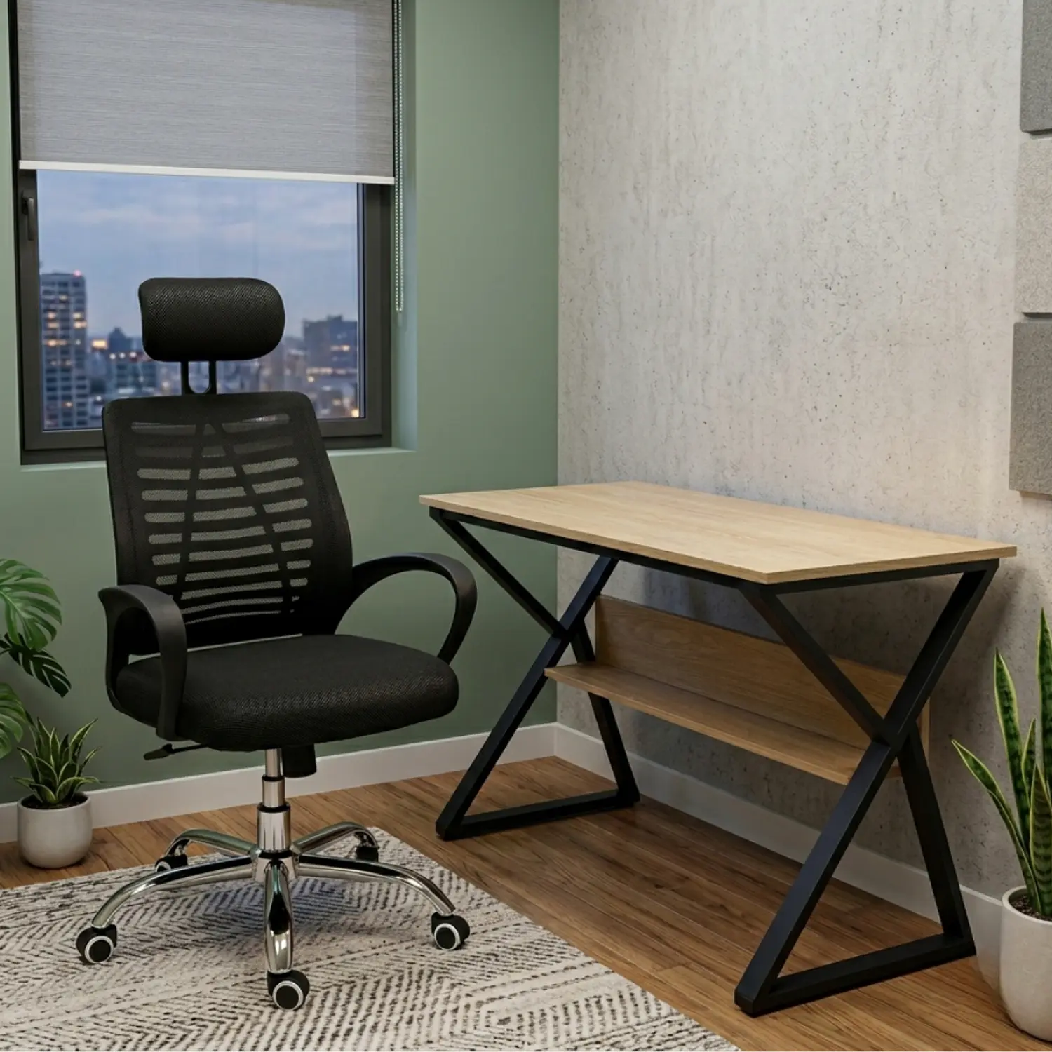 Set Escritorio Industrial con Silla de Oficina con Ruedas 1