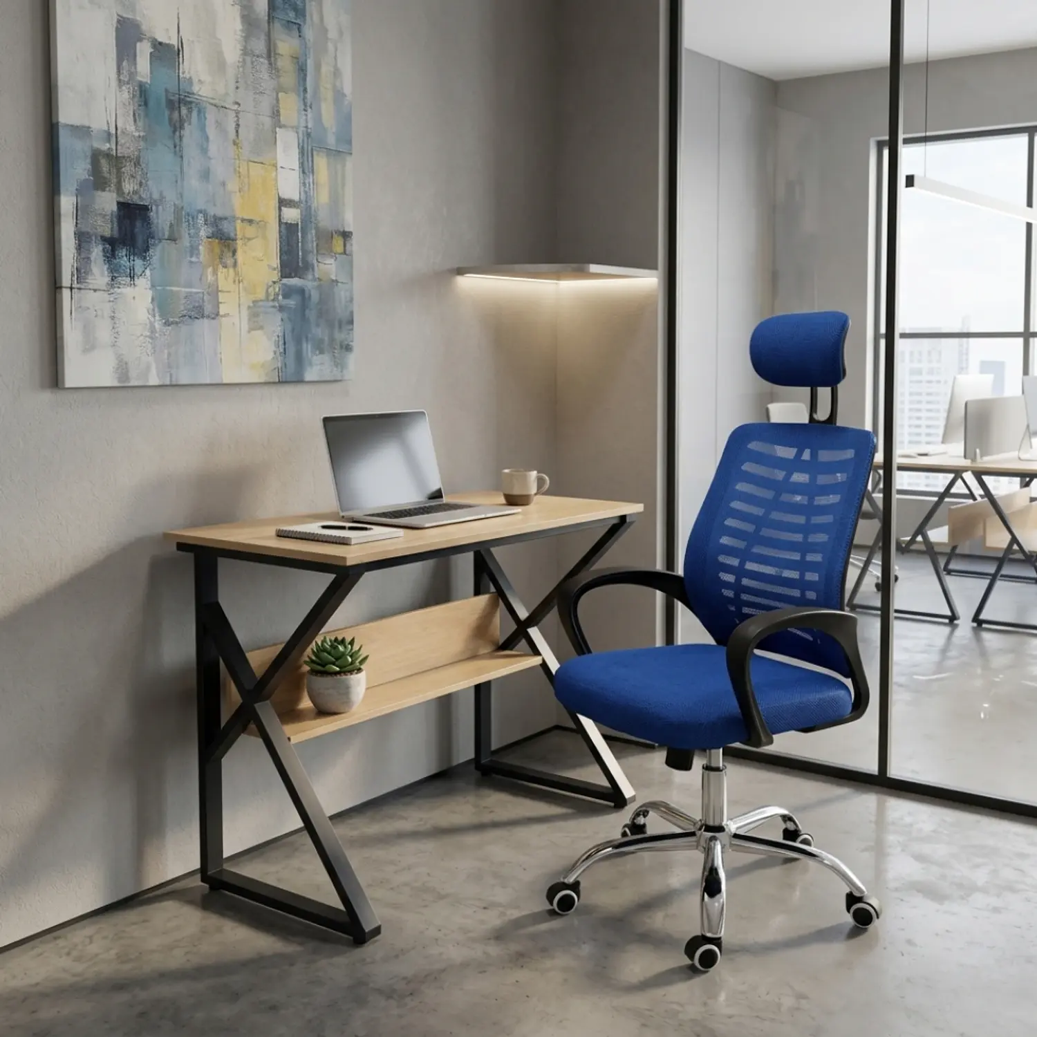 Set Escritorio Industrial con Silla de Oficina con Ruedas 5