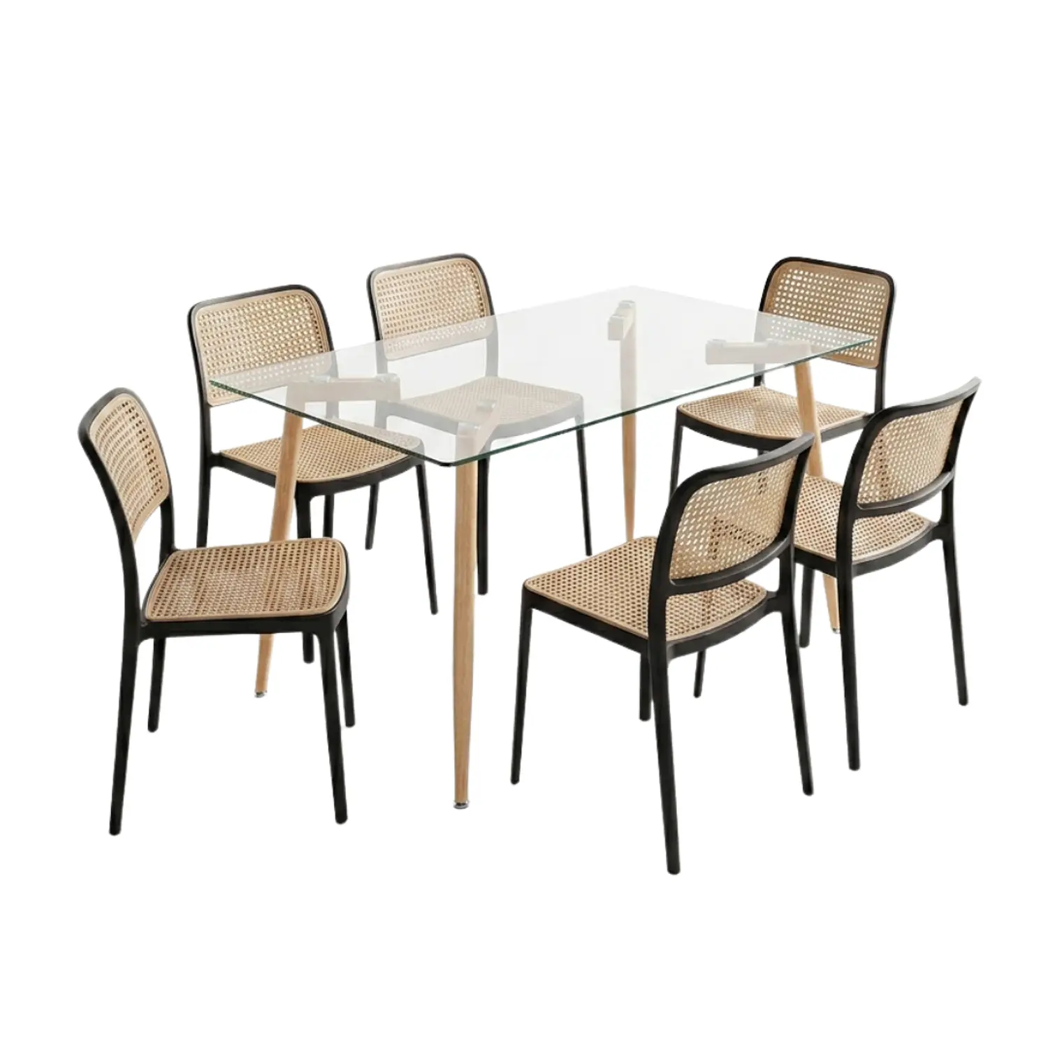 Juego de Comedor Moderno 6 Sillas Ratán y Mesa de Vidrio 3