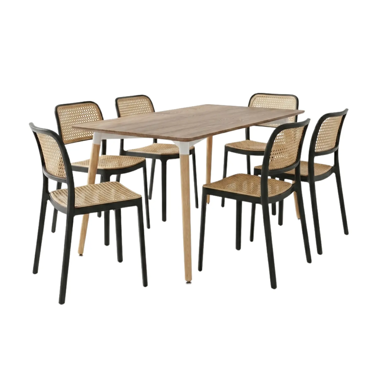 Comedor MDF Laminado con 6 Sillas Negras Estilo Ratán 3