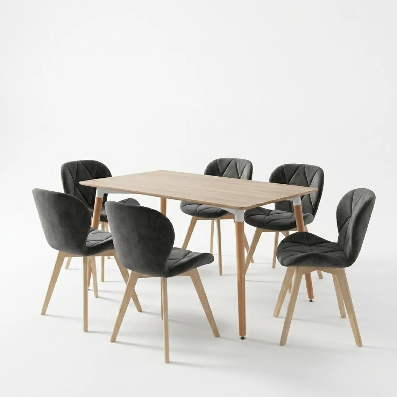 Comedor Eames Rectangular Madera con 6 Sillas Fiori Felpa Negra 2