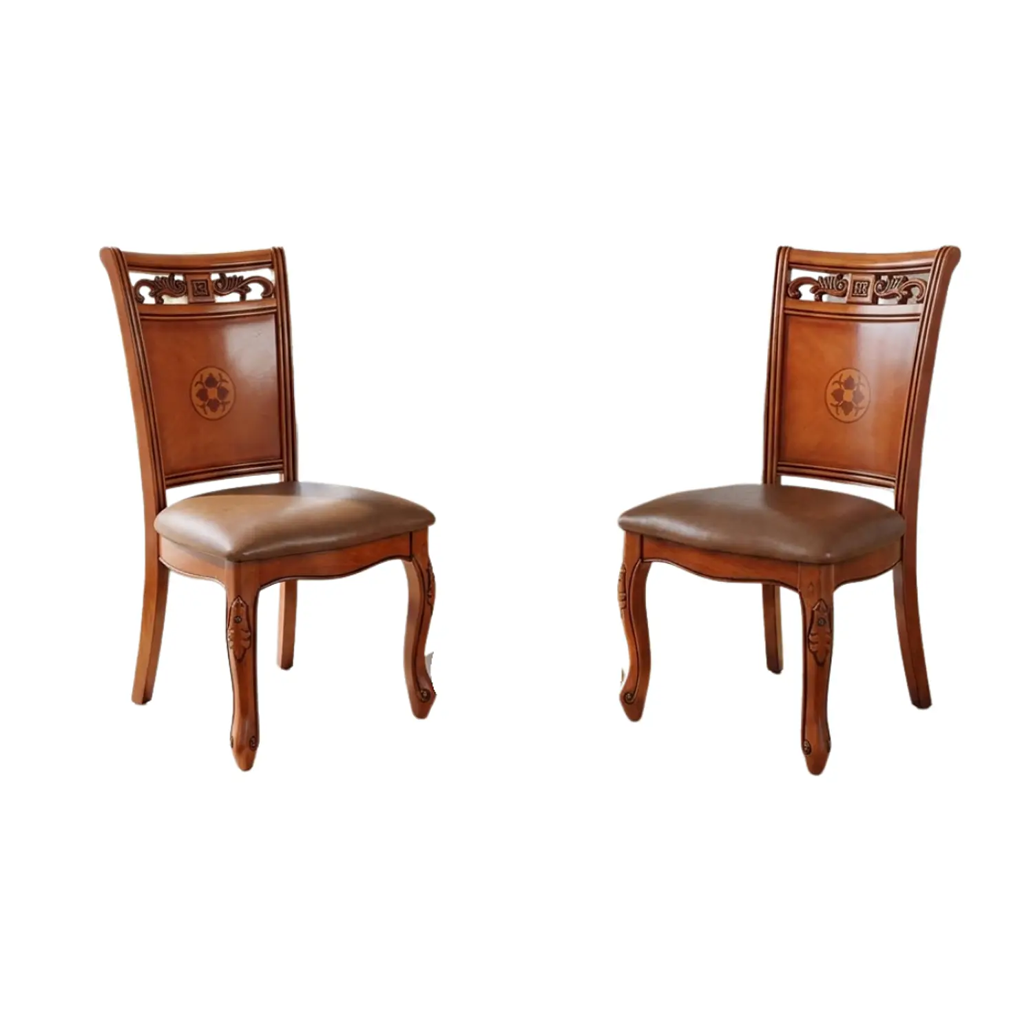 Set 2 Sillas de Comedor Caoba Talladas Tapizadas Estilo Clásico Elegante 3