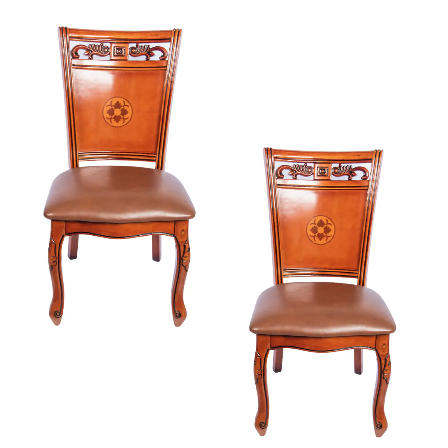 Set 2 Sillas de Comedor Caoba Talladas Tapizadas Estilo Clásico Elegante 4