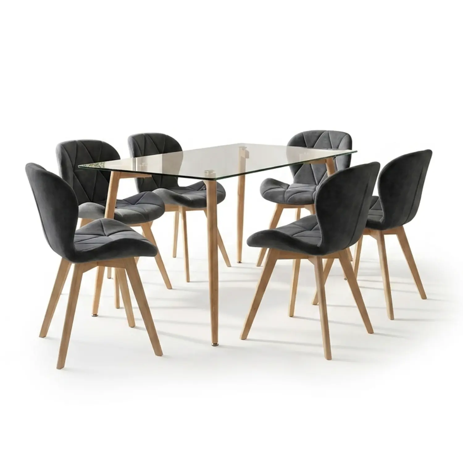 Comedor Vidrio Templado 6 Sillas Fiorin Felpa Negra Moderno 2