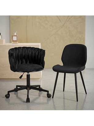 Set de 2 Sillas Modernas Giratoria Felpa y Lino Pata Negra