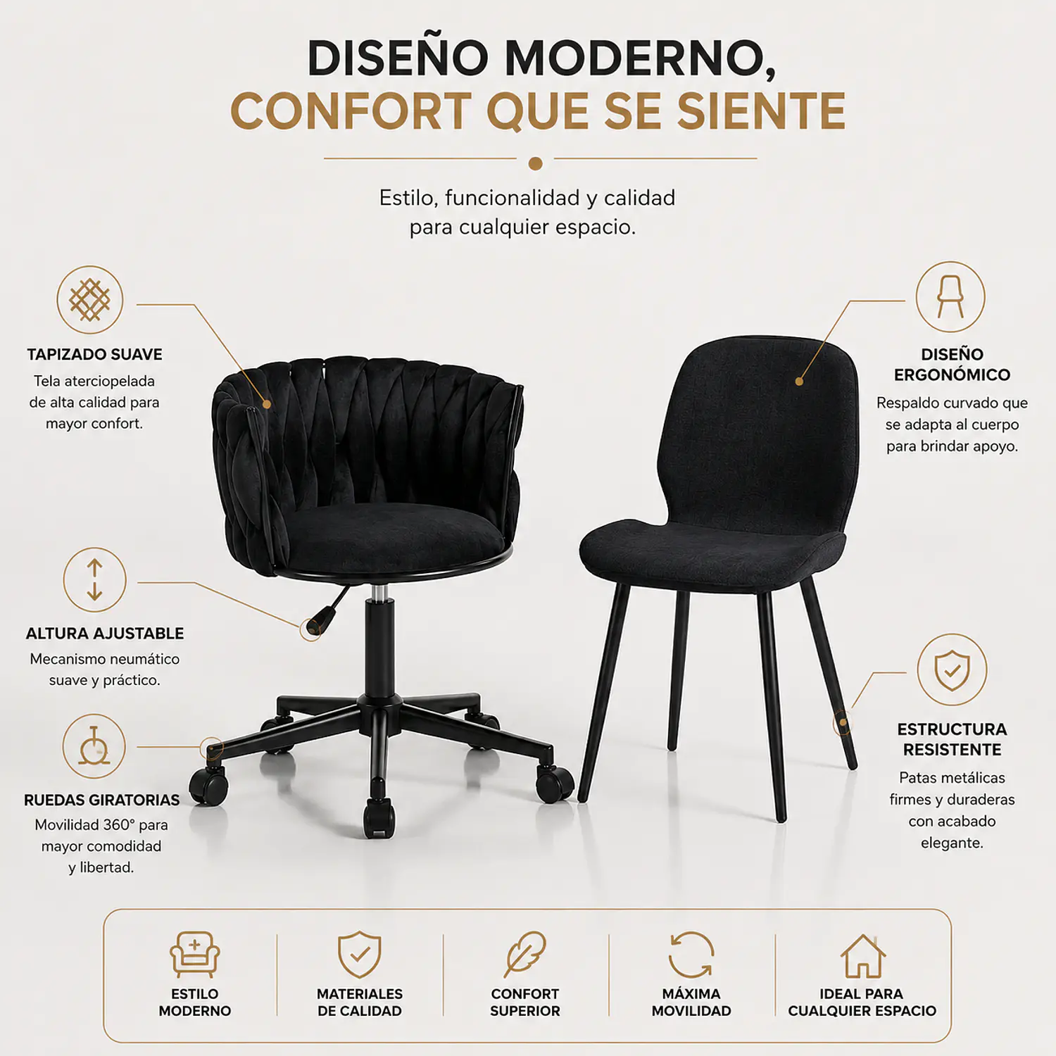 Set de Sillas Manicure Profesional Tapizadas con Silla Giratoria 3