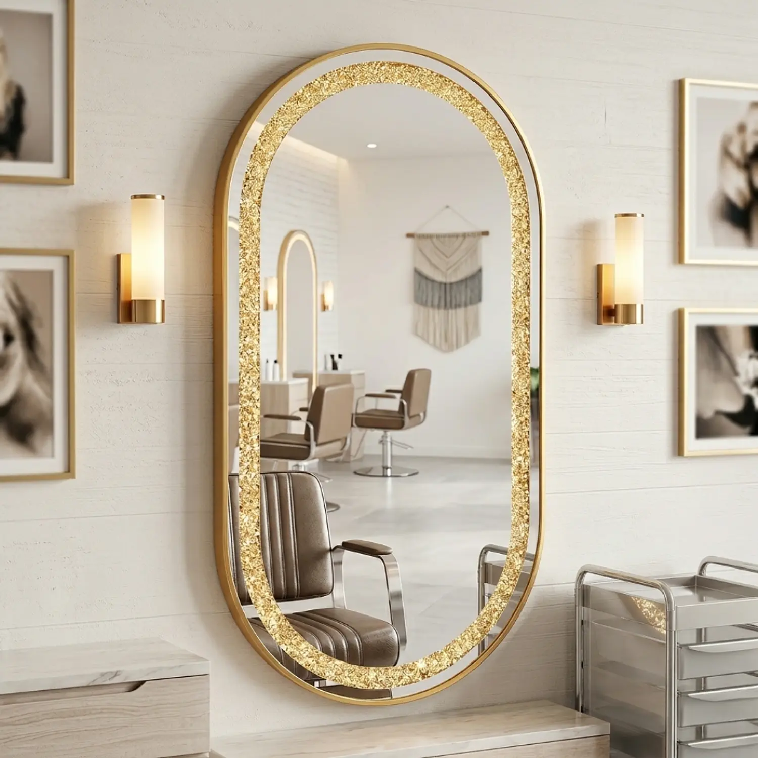 Espejo Ovalado LED Decorativo 170x70 cm con Marco Moderno 1