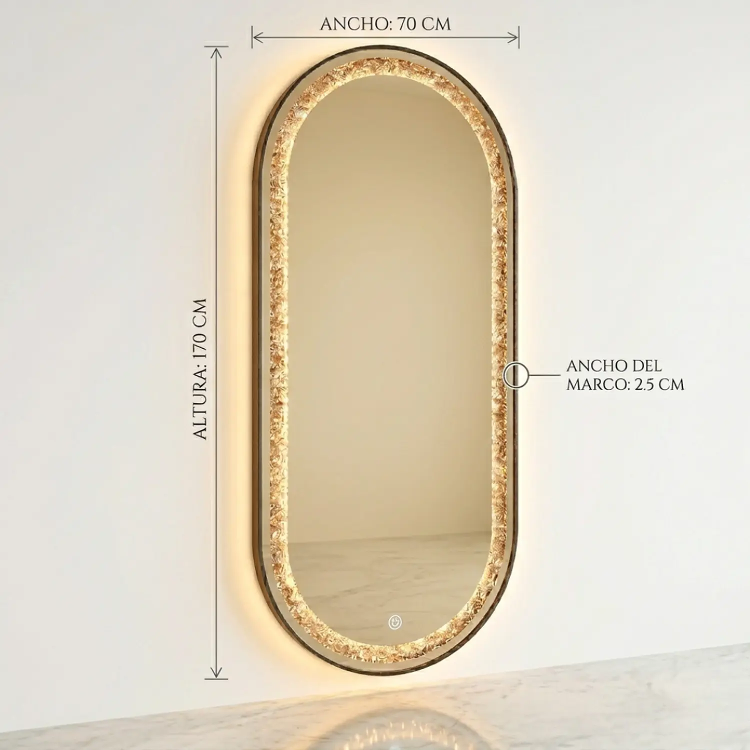 Espejo Ovalado LED Decorativo 170x70 cm con Marco Moderno 3