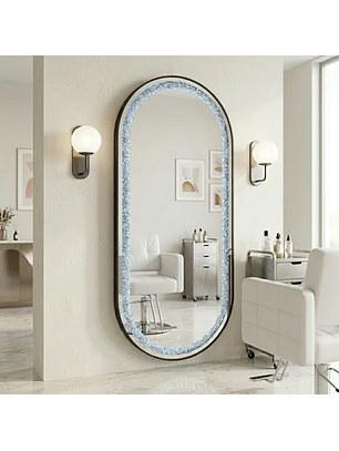 Espejo Ovalado LED Plateado Decorativo 170x70 cm Marco Negro 