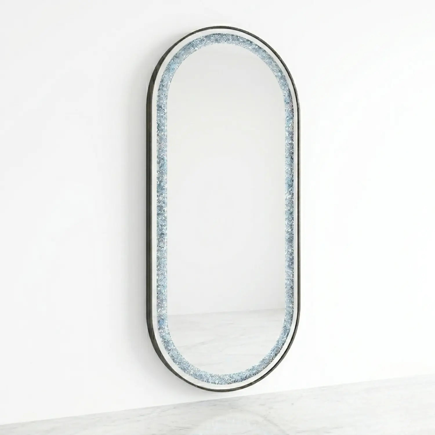 Espejo Ovalado LED Plateado Decorativo 170x70 cm Marco Negro  4