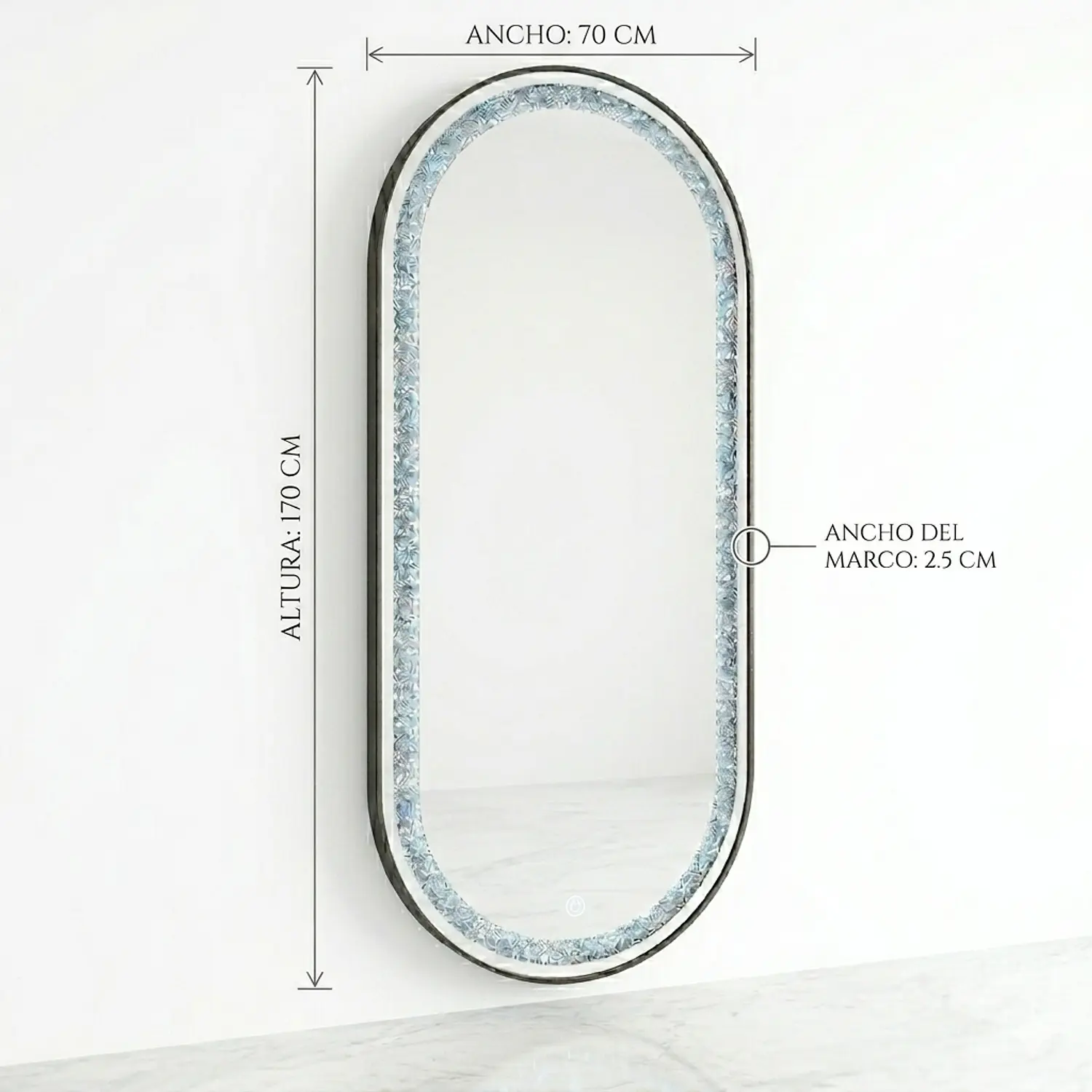 Espejo Ovalado LED Plateado Decorativo 170x70 cm Marco Negro  3
