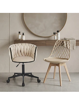 Set 2 Sillas Tulip Eco Cuero y Silla Giratoria Felpa Moderna