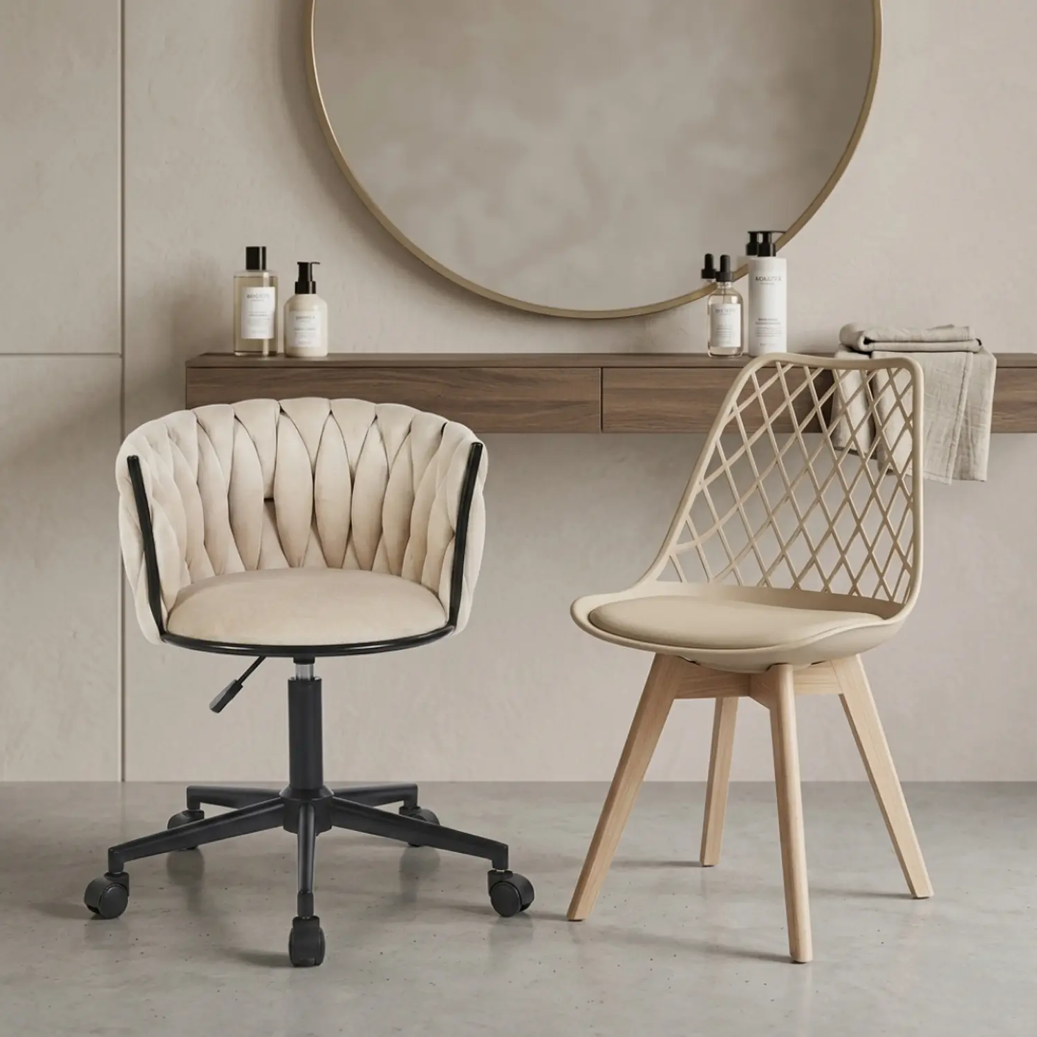 Set 2 Sillas Tulip Eco Cuero y Silla Giratoria Felpa Moderna 1