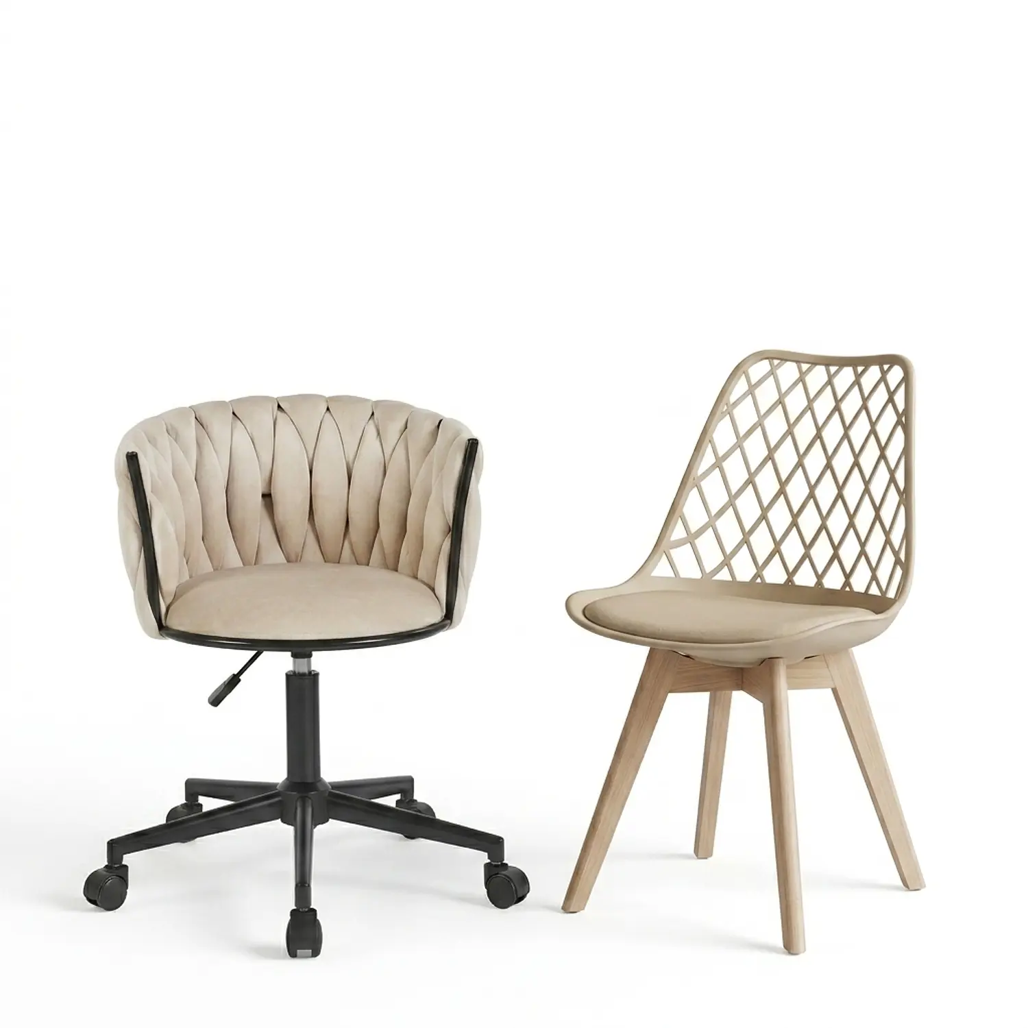 Set 2 Sillas Tulip Eco Cuero y Silla Giratoria Felpa Moderna 3