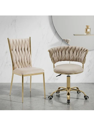 Set Silla Giratoria Velvet Dorada y Silla King Velvet Dorada Premium