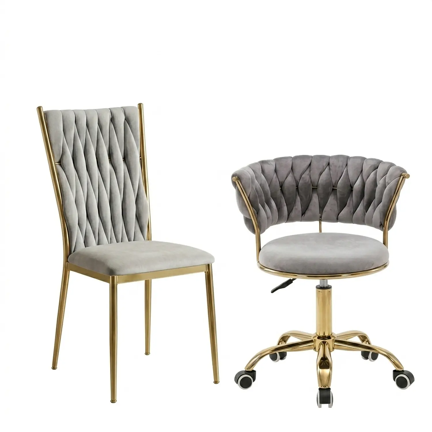 Set Silla Giratoria Velvet Dorada y Silla King Velvet Dorada Premium 7