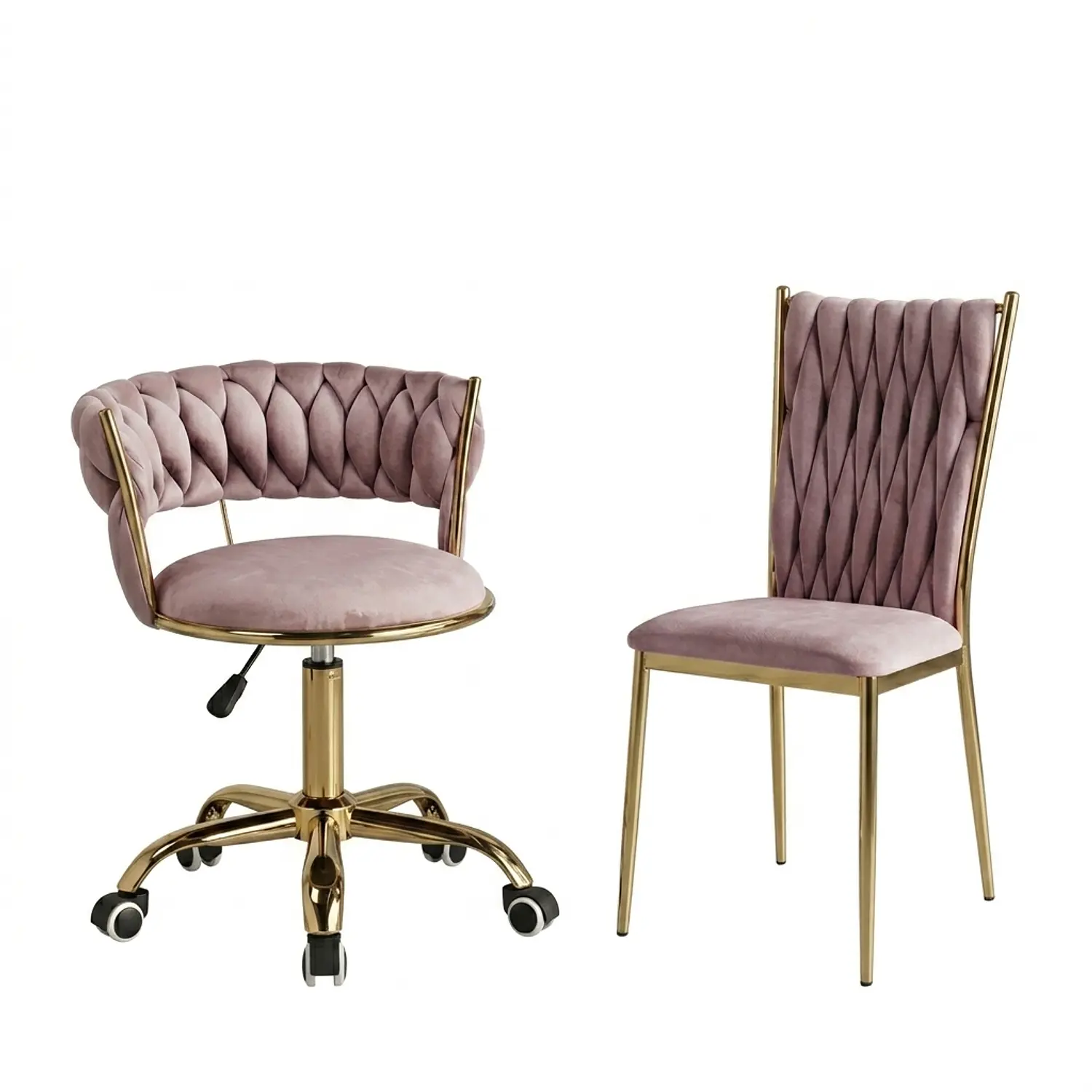 Set Silla Giratoria Velvet Dorada y Silla King Velvet Dorada Premium 5