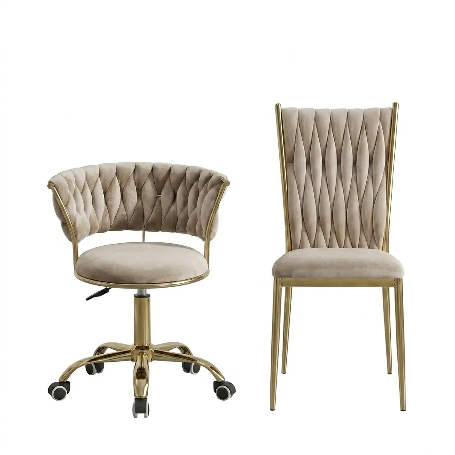 Set Silla Giratoria Velvet Dorada y Silla King Velvet Dorada Premium 3