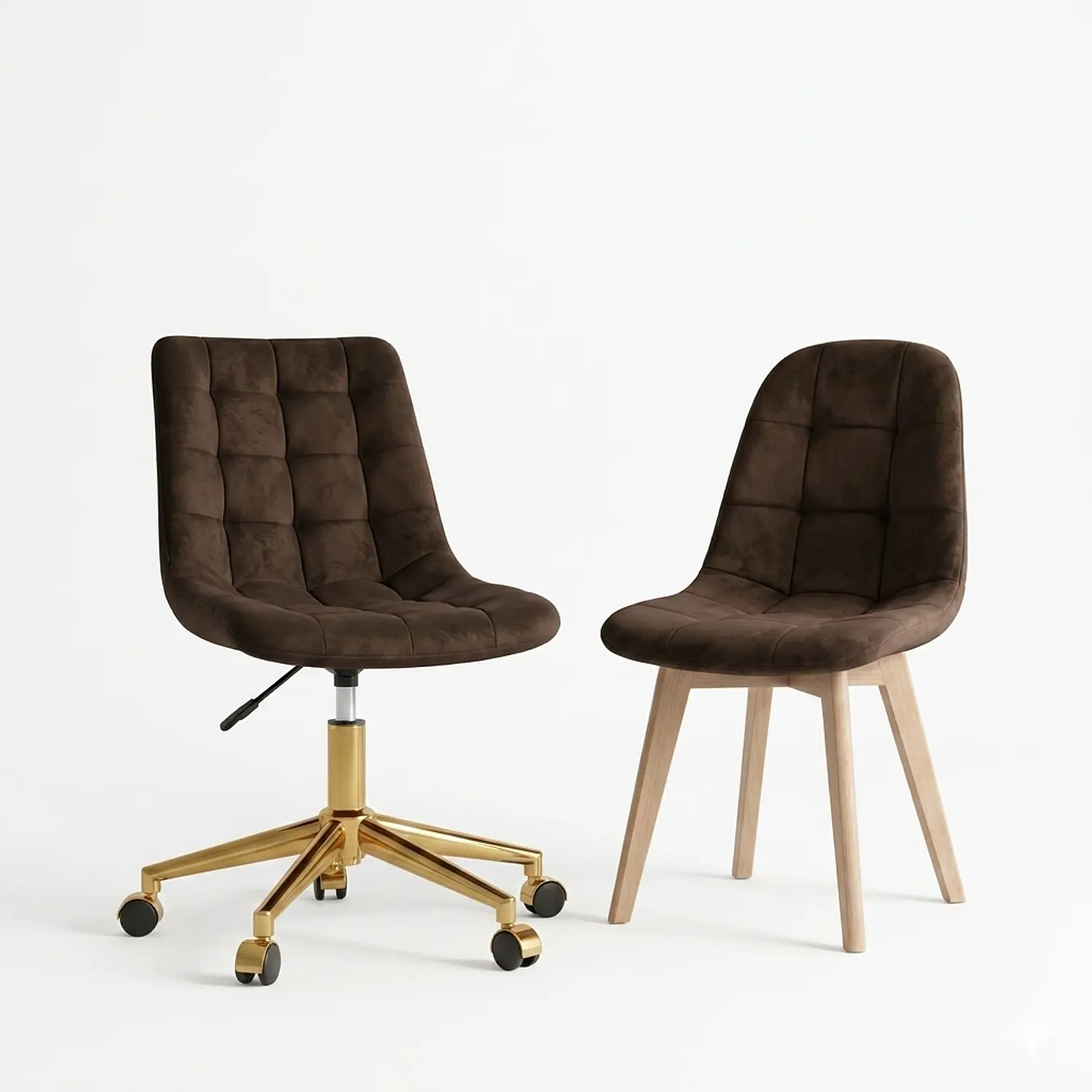 Set 2 Sillas Capitoné Café Felpa Gold y Madera Modernas  3