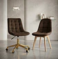 Set 2 Sillas Capitoné Café Felpa Gold y Madera Modernas  - Miniatura 1