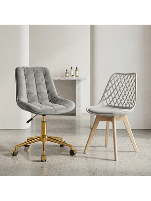 Set 2 Sillas Grises Capitoné Gold y Tulip Eco Cuero Patas de Madera