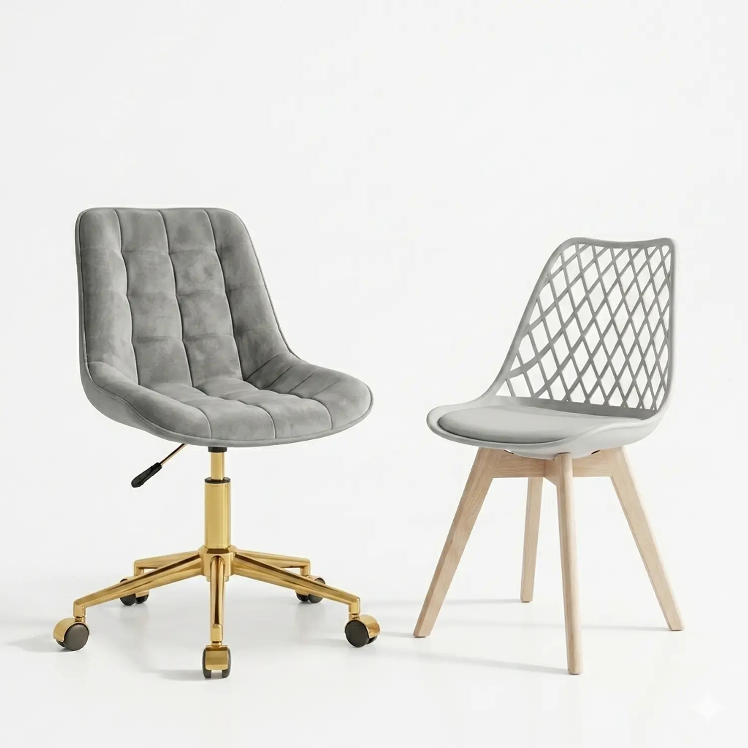 Set 2 Sillas Grises Capitoné Gold y Tulip Eco Cuero Patas de Madera 3