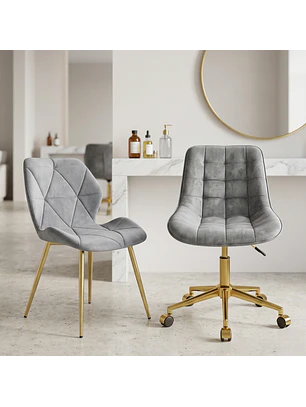 Set 2 Sillas Gold Gris Capitoné y Fiori Dorada Moderna