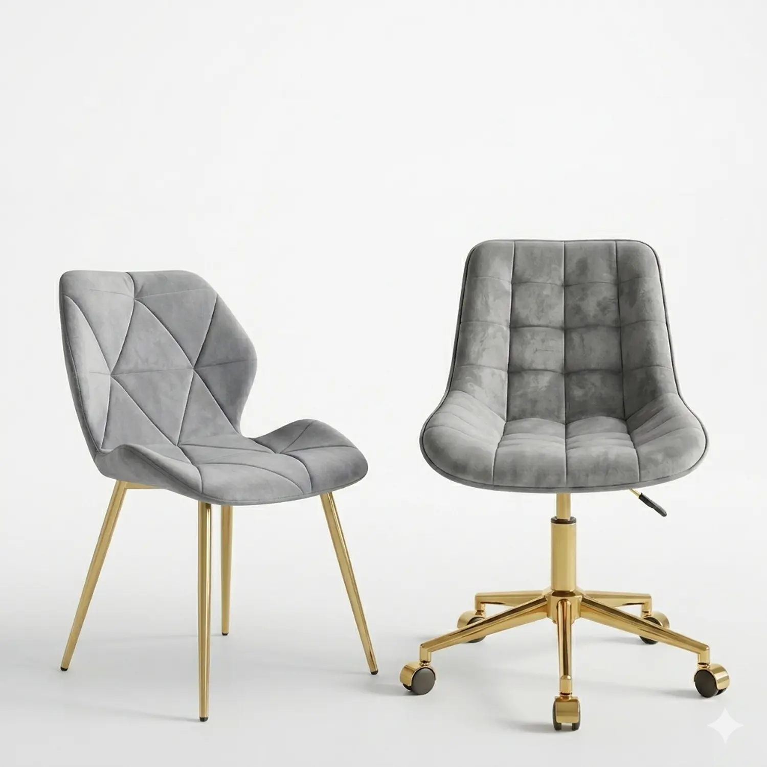 Set 2 Sillas Gold Gris Capitoné y Fiori Dorada Moderna 3