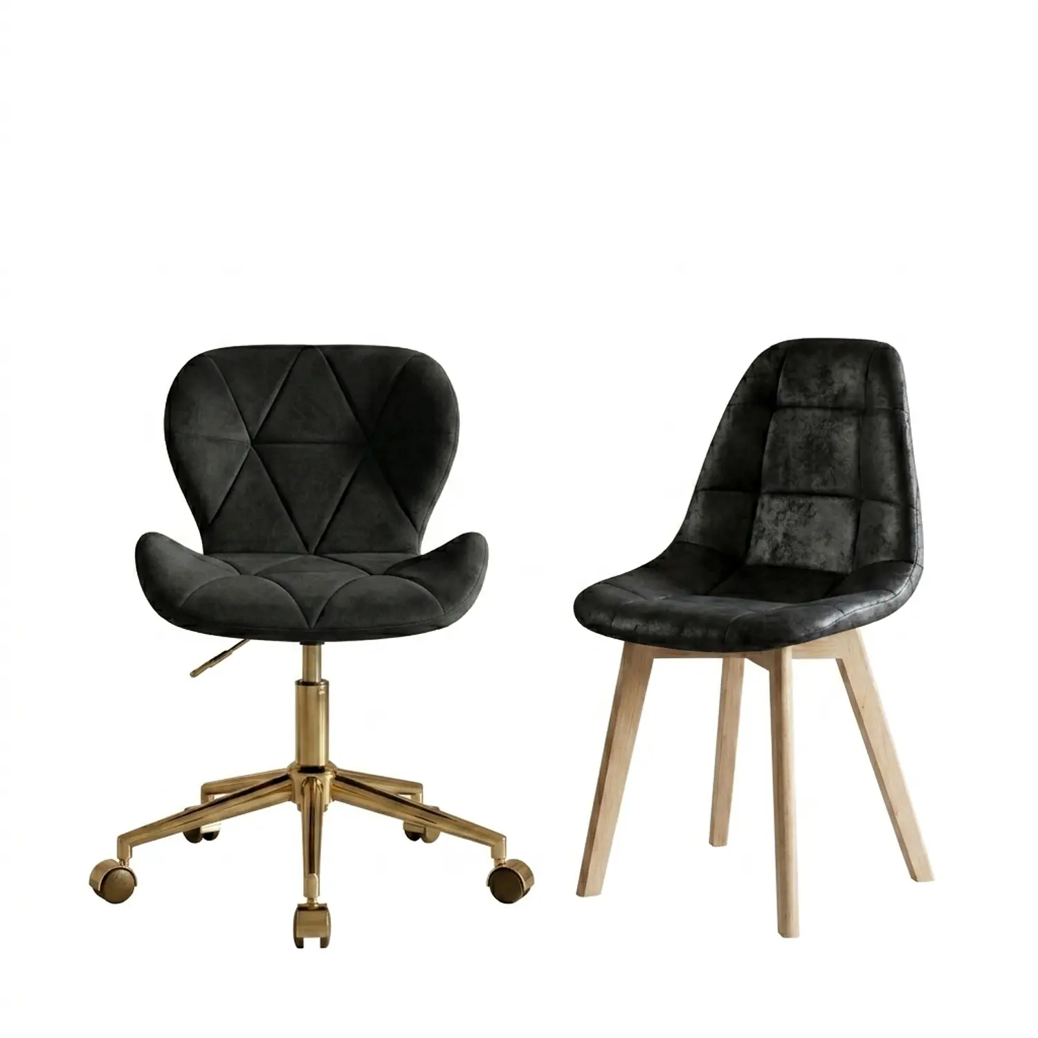 Set 2 Sillas Modernas Fiori Dorada y Capitoné Negra PU 3