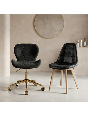 Set 2 Sillas Modernas Fiori Dorada y Capitoné Negra PU