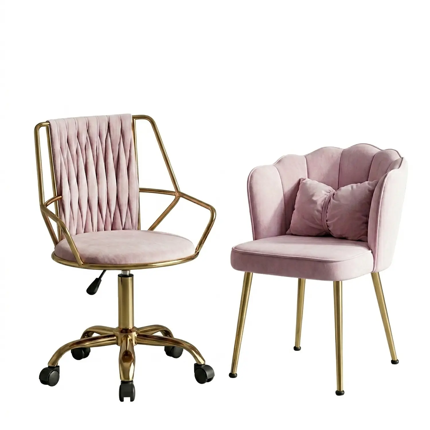 Set 2 Sillas Velvet Doradas Giratoria y Aura Shell 7