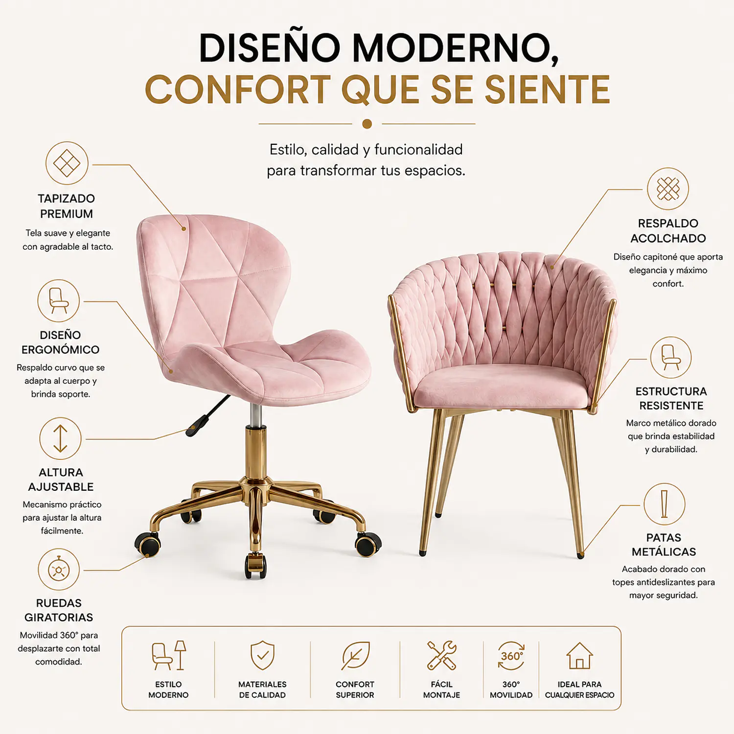 Set 2 Sillas Velvet Doradas Fiori Radar y Margaret Moderna 2