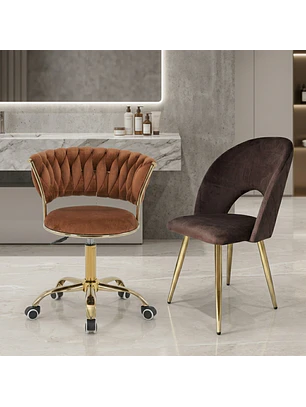 Set de 2 Sillas Velvet Giratoria Ajustable y Viena Dorada 