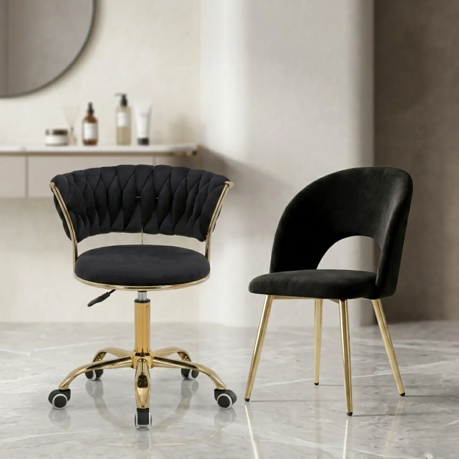 Set de 2 Sillas Velvet Giratoria Ajustable y Viena Dorada  4