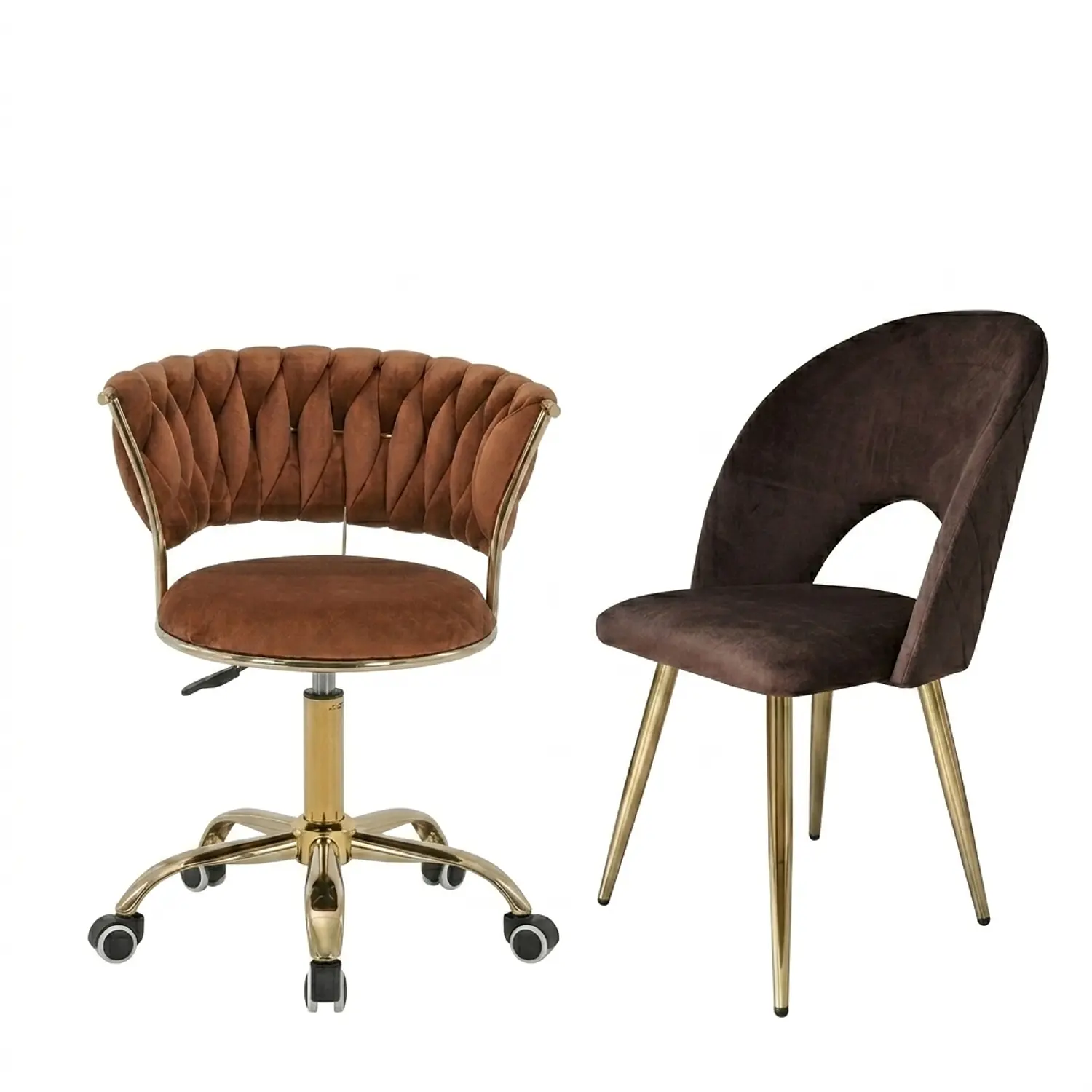 Set de 2 Sillas Velvet Giratoria Ajustable y Viena Dorada  3